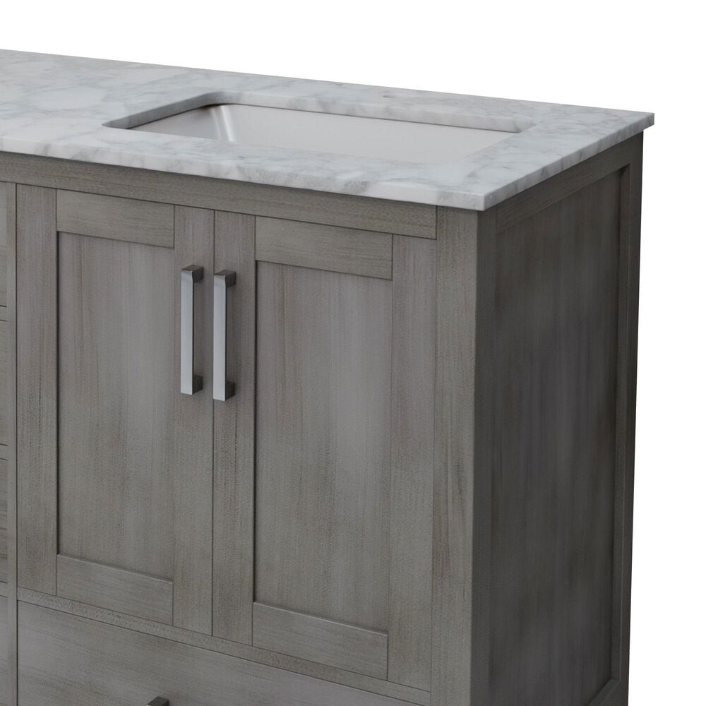Lexora Home Jacques 60" Double Bathroom Vanity in Distressed Grey with 2 cm White Carrara Marble Top and Rectangular Sinks, , large