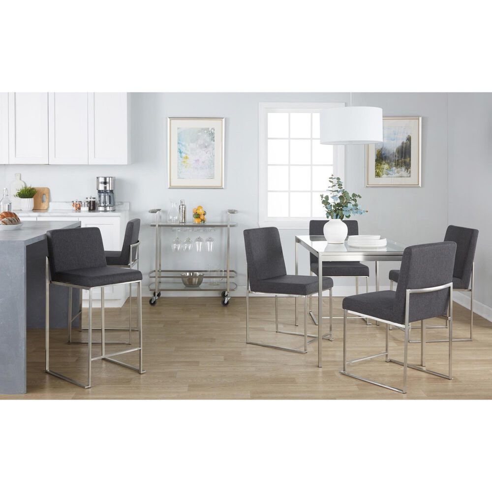 Lumisource Fuji High Back Counter Stool with Charcoal Fabric Cushion in Stainless Steel &#40;Set of 2&#41;, , large