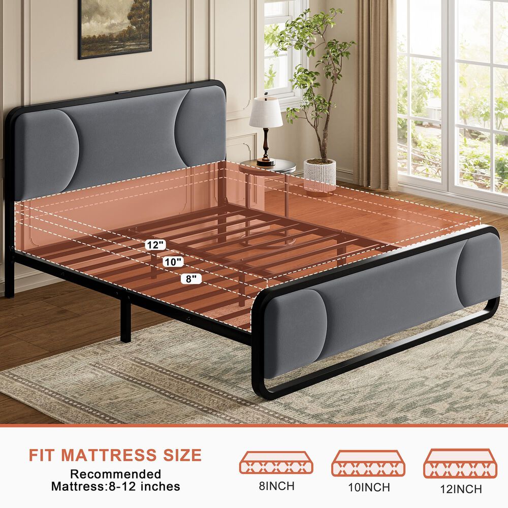 HOMLUX Full Upholstered Platform Storage Bed Frame in Gray, , large