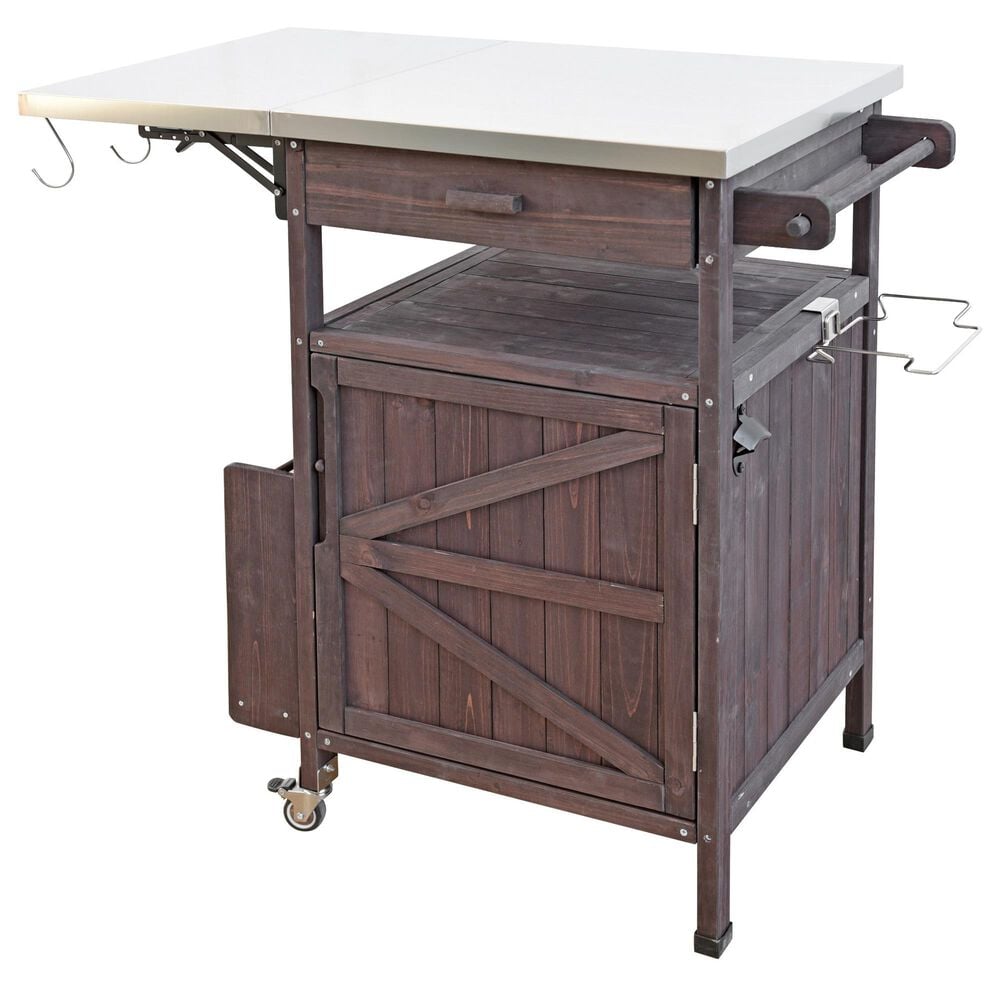 HOMLUX 40.5" Outdoor Kitchen Island with One Drawer in Brown and Stainless Steel, , large
