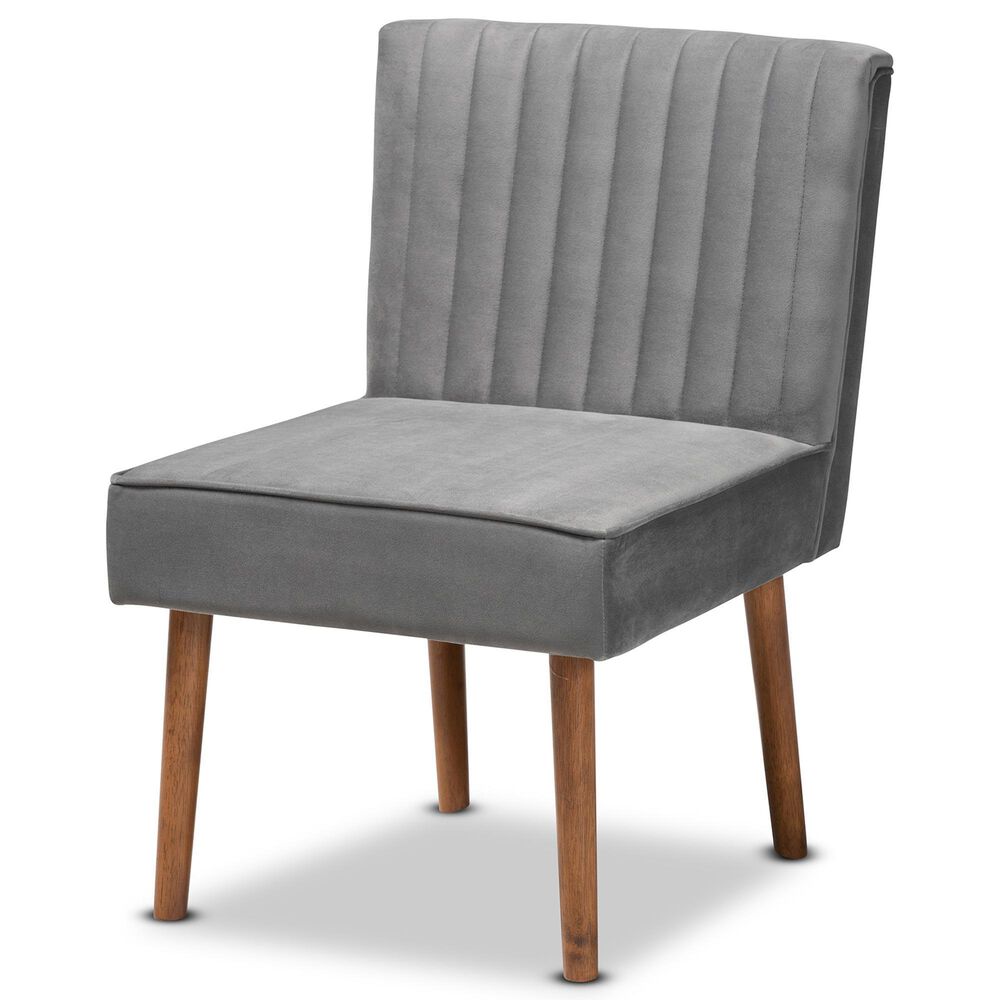 Baxton Studio Alvis Side Chair with Grey Velvet Cushion in Walnut Brown, , large