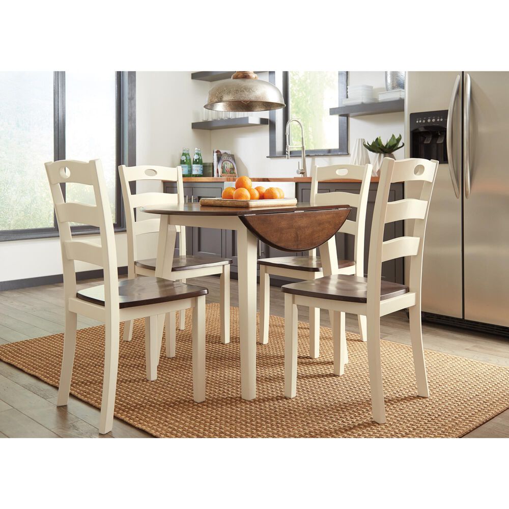 Ashley Woodanville Round Dining Table with 2 Drop Leaves in Cream and Brown - Table Only, , large