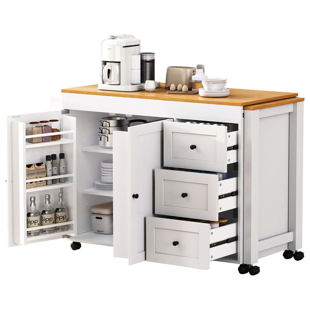 HOMLUX 74.8" Kitchen Island with Extendable Dining Table in White and Natural, , large