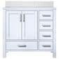 Lexora Home Jacques 36" Left Offset Single Bathroom Vanity in White with 2 cm White Cultured Marble Top and Rectangular Sink, , large