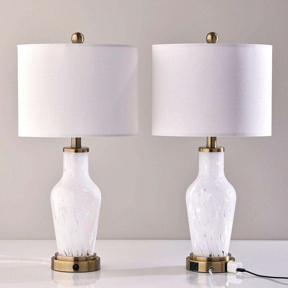 Adesso Grady Table Lamps with USB in Antique Brass and White (Set of 2), , large