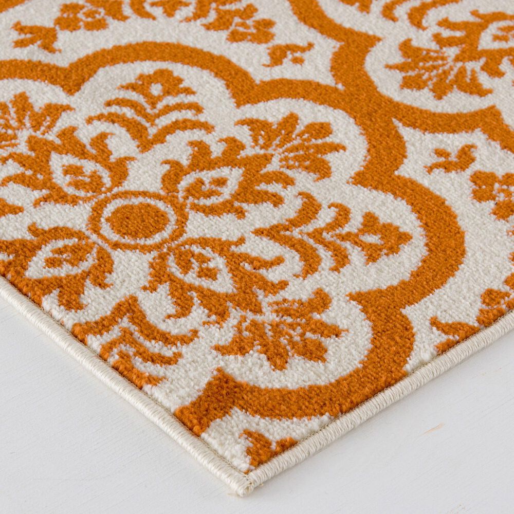 Central Oriental Terrace Tropic Contoy 5&#39; x 7&#39;3&quot; Snow and Tangerine Area Rug, , large