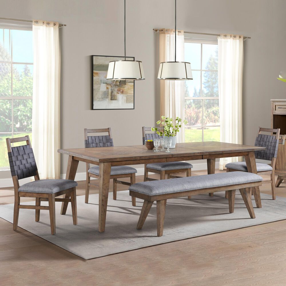 Hawthorne Furniture Oslo 6-Piece Rectangular Dining Set with 24&quot; Leaf in Weathered Chestnut, , large