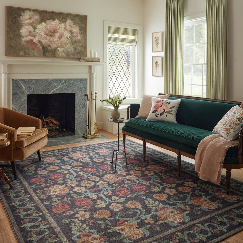 Rifle Paper Co. x Loloi Rosa 3&#39;9&quot; x 5&#39;6&quot; Black Area Rug, , large