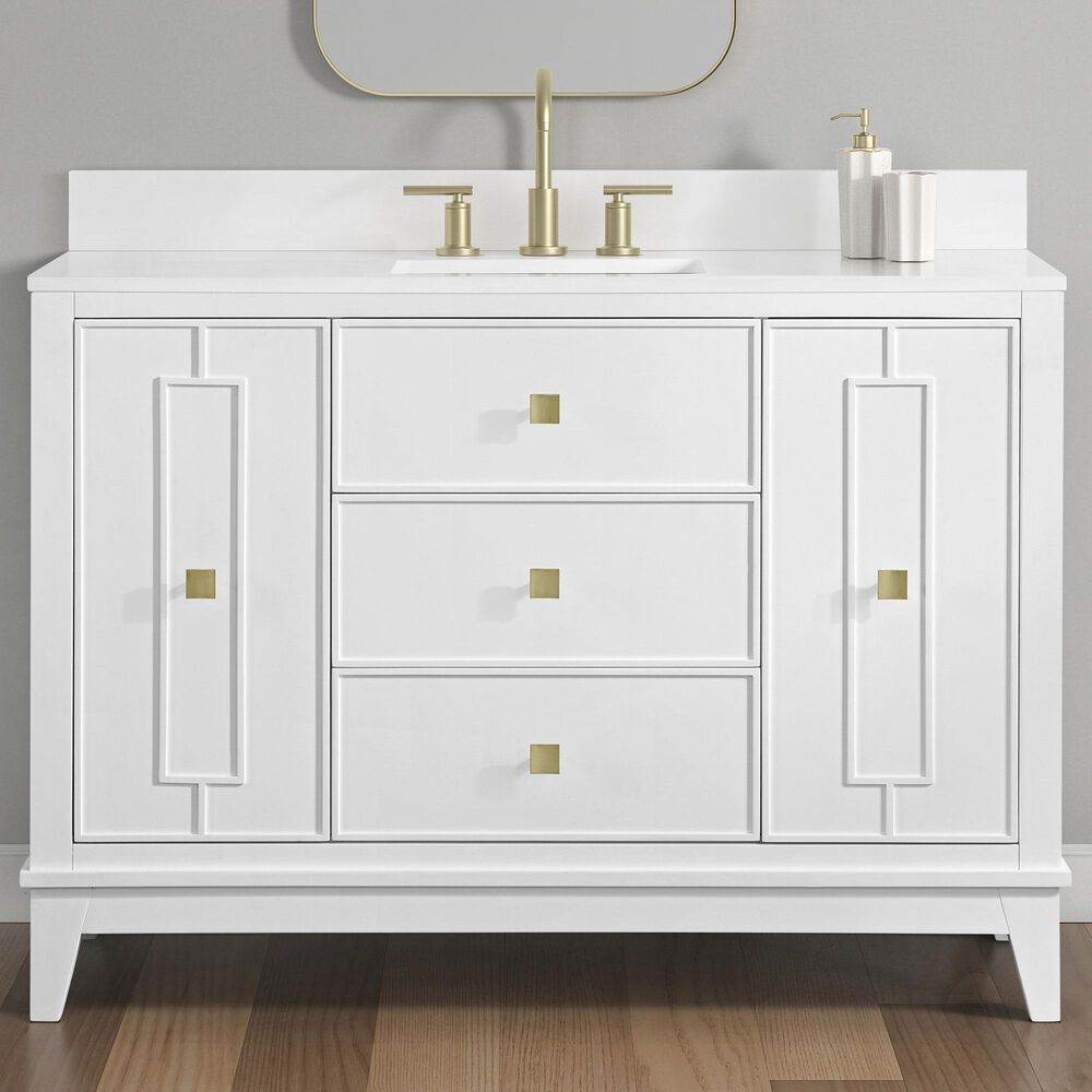 37B Kinsale 48" Single Bathroom Vanity Cabinet in Bright White with White Composite Stone Top and Backsplash, , large