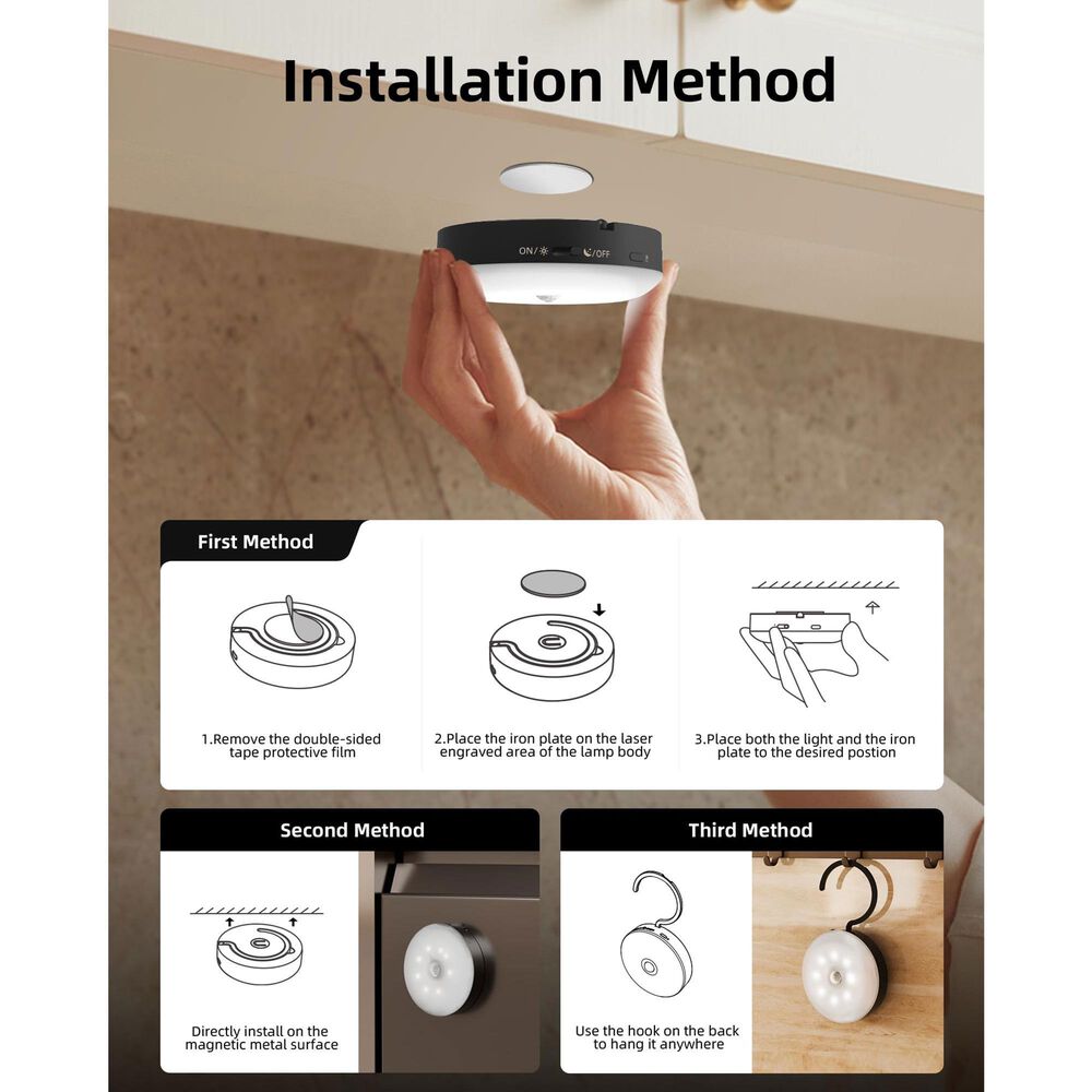 HOMLUX Motion Sensor Puck Light in Black (Set of 6), , large