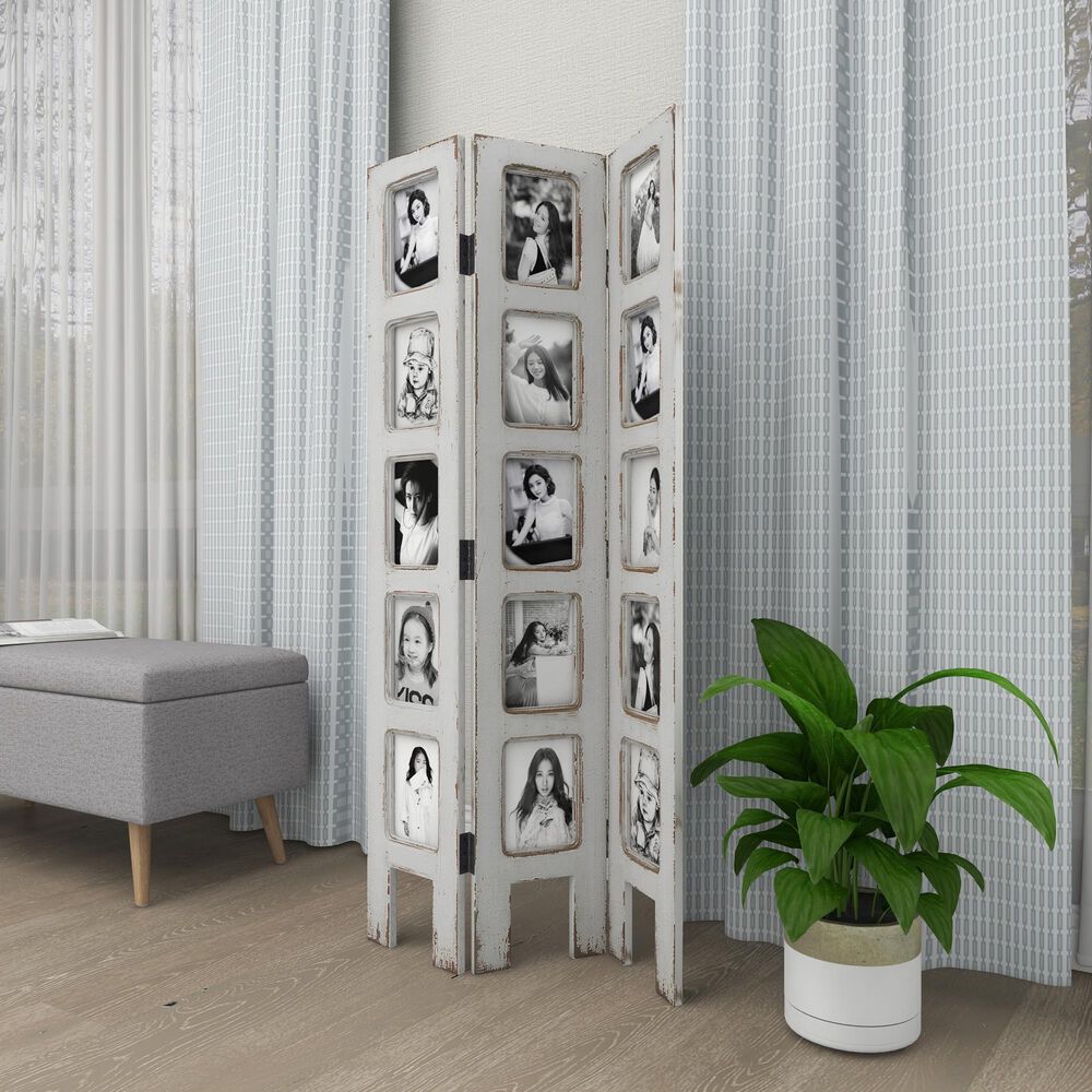 Maple and Jade Farmhouse Room Divider Screen in Distressed White, , large