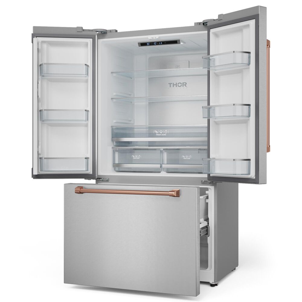 THOR KITCHEN Gordon Ramsay 20.3 Cu. Ft. Counter Depth French Door Refrigerator with Rose Gold Handle Kit in Stainless Steel, , large