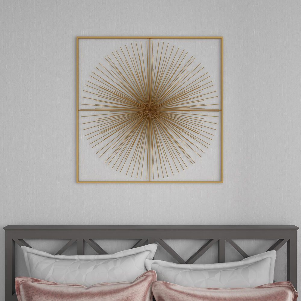 CosmoLiving by Cosmopolitan 36&quot; Square Modern Wall Decor with Starburst Center in Gold, , large