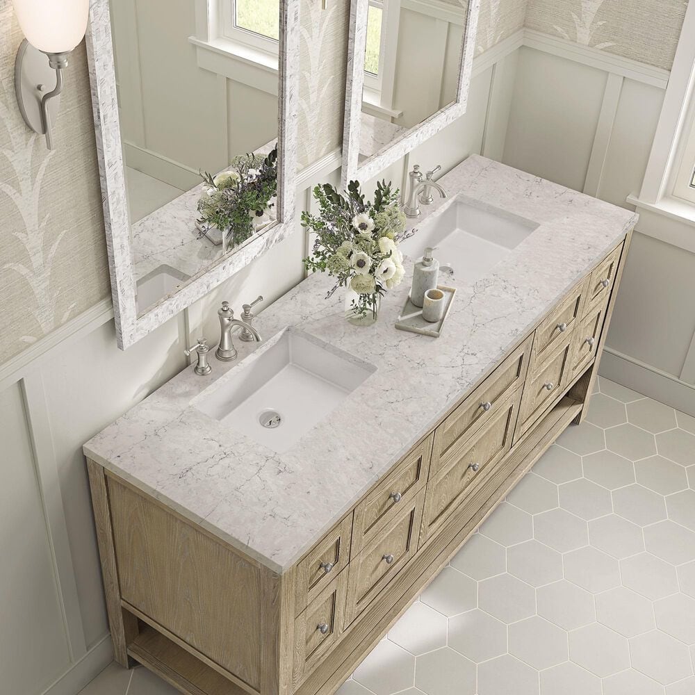 James Martin Vanities Breckenridge 72&quot; Double Vanity in Whitewashed Oak with 3 cm Eternal Jasmine Pearl Quartz Top, , large