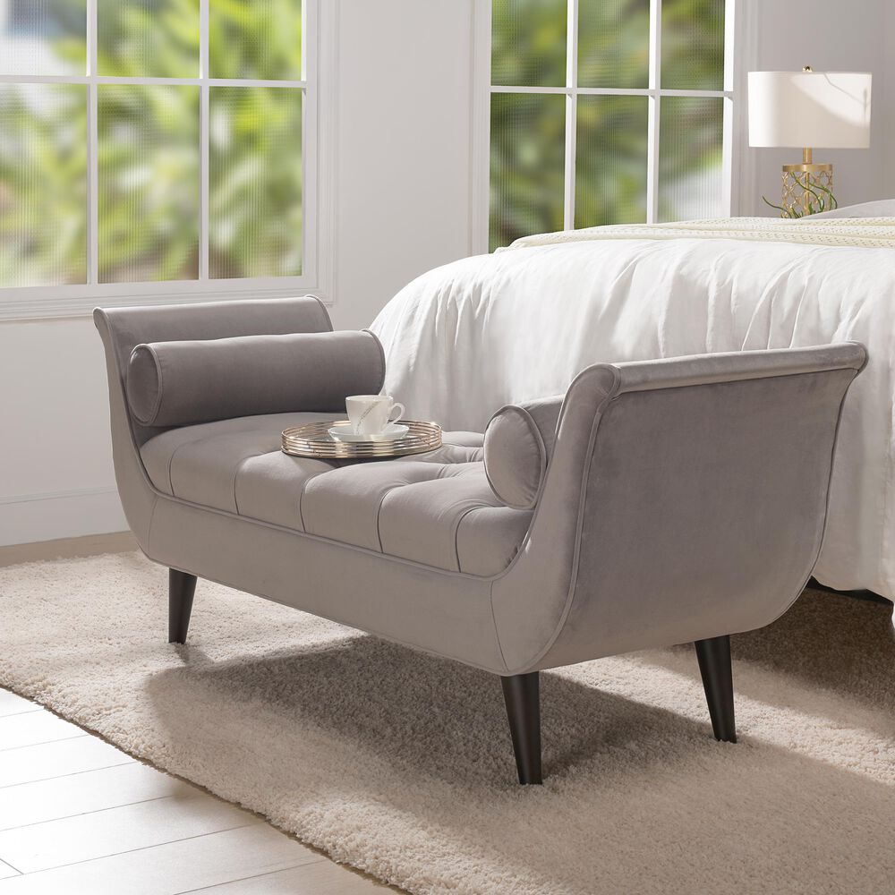 Jennifer Taylor Home Alma Tufted Flared Arm Entryway Bench in Opal Grey