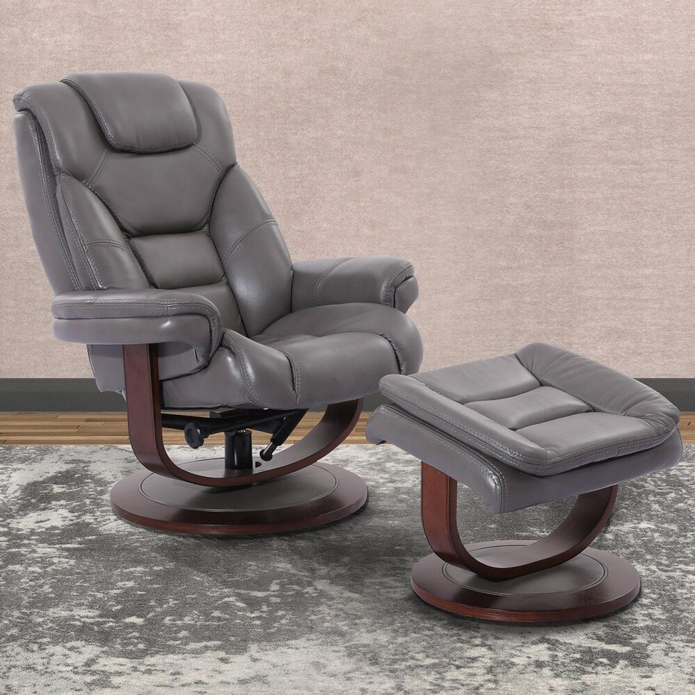Simeon Collection Monarch Leather Manual Reclining Swivel Chair and Ottoman in Ice, , large