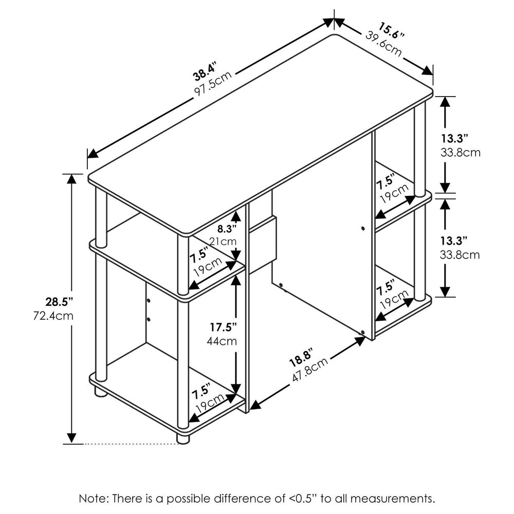 HOMLUX 38" Computer Desk with Dual Open Side Shelves in Americano and Stainless Steel, , large