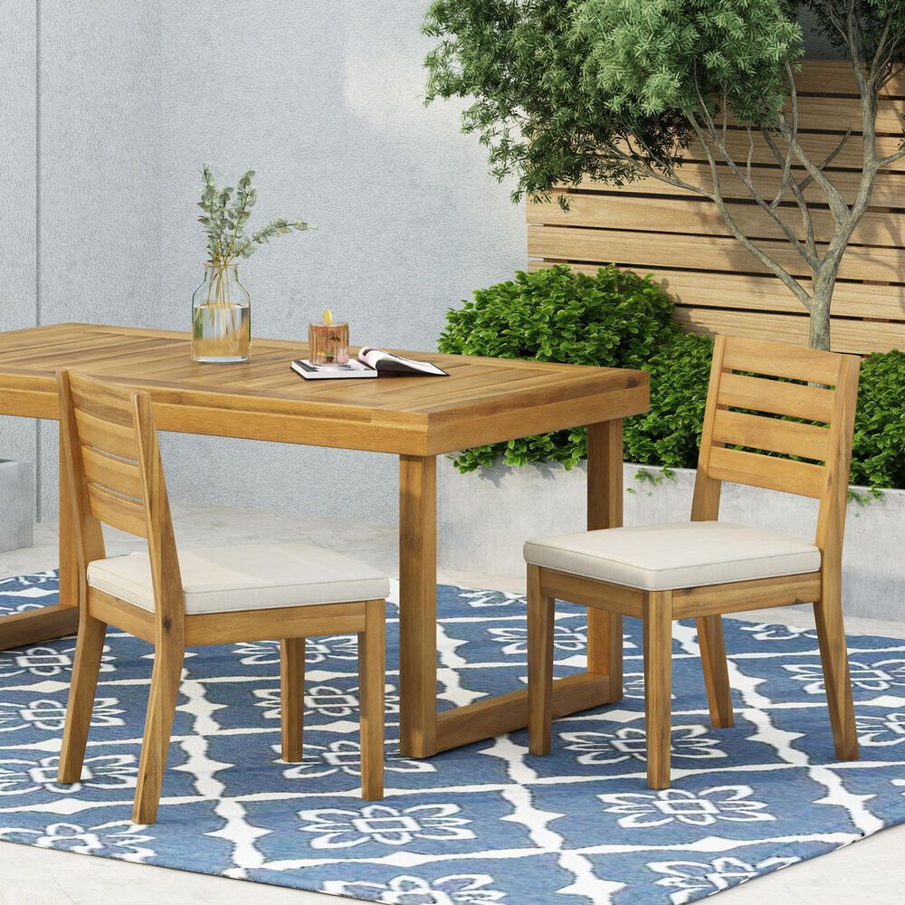Hearth and Haven Outdoor Armless Dining Chair with Natural Frame in Beige (Set of 2), , large