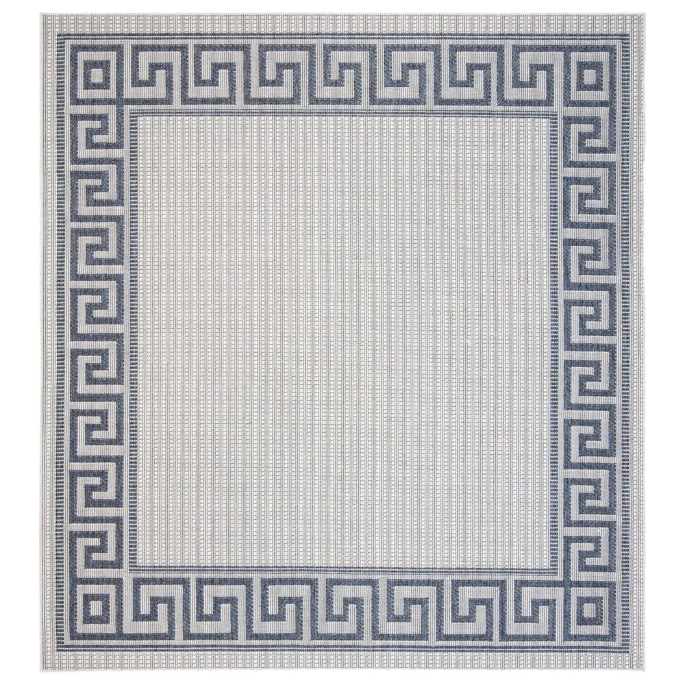 Safavieh Bermuda 8" Square Ivory and Blue Indoor/Outdoor Area Performance Rug, , large