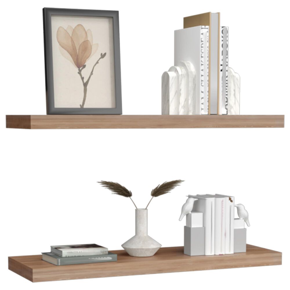 Hearth and Haven Ecco32" Floating Wall Shelf in Light Brown (Set of 2), , large