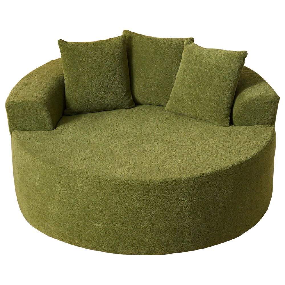 HOMLUX 59" Plush Corduroy Round Chair in Green, , large