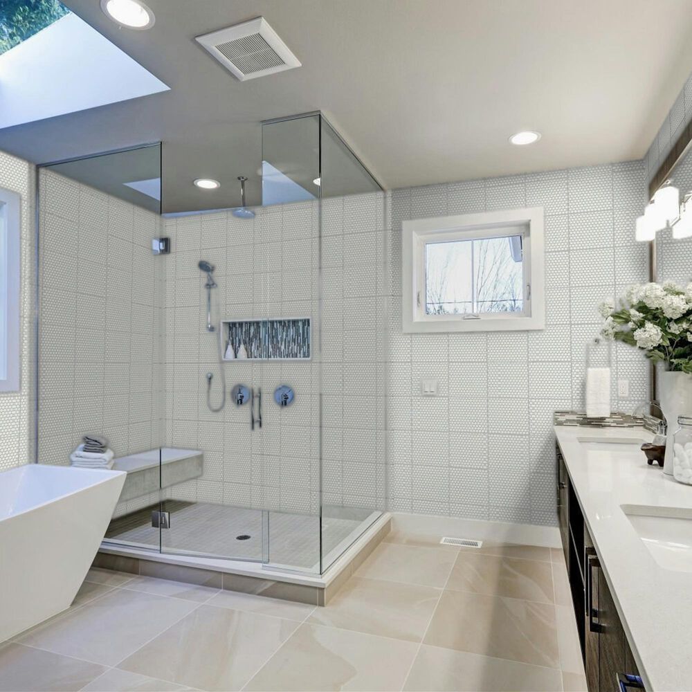 Emser Savvy White 1" x 1" Round on 11" x 12" Glazed Porcelain Mosaic Sheet, , large