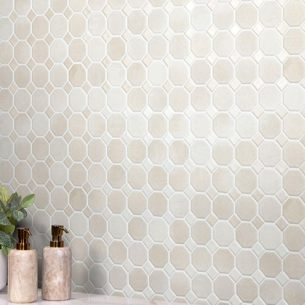 Dal-Tile Relicca Deckle 12" x 12" Octagon Dot Ceramic Mosaic Sheet, , large