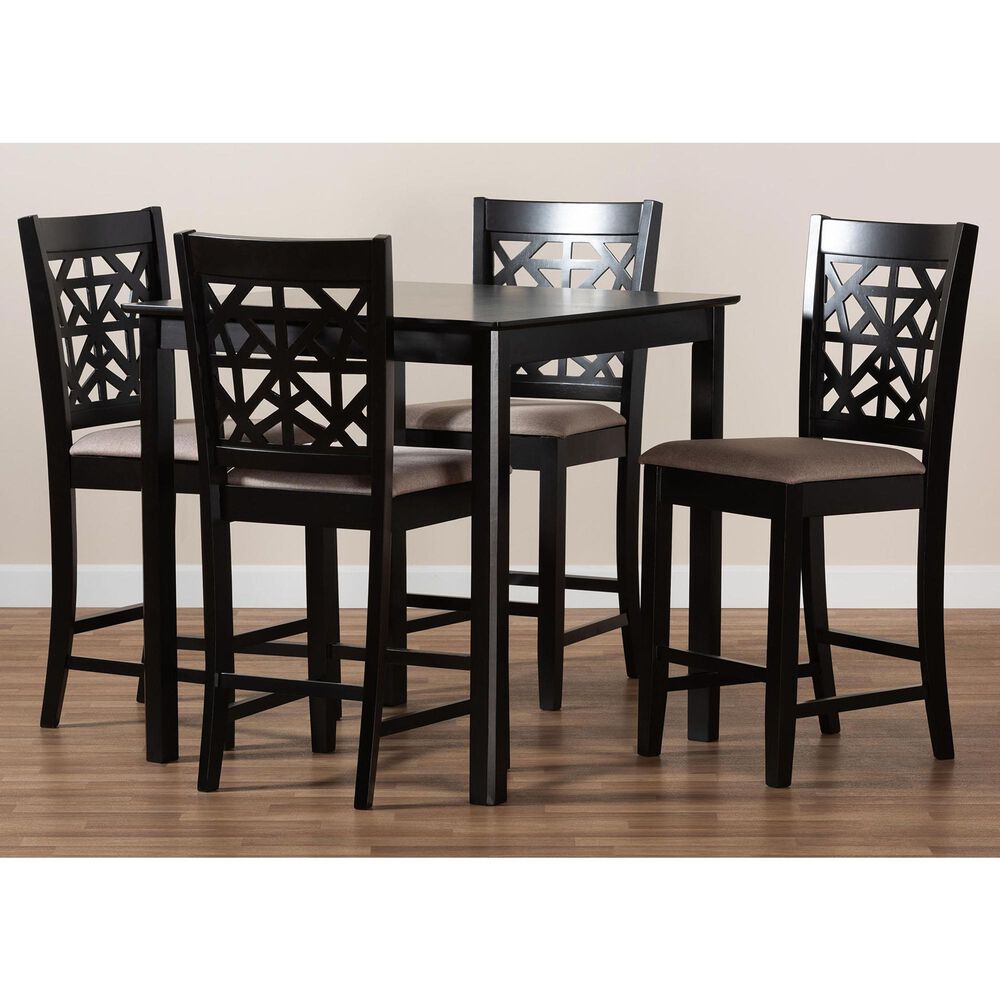 Baxton Studio Devon 5-Piece Pub Dining Set in Sand/Espresso Brown, , large