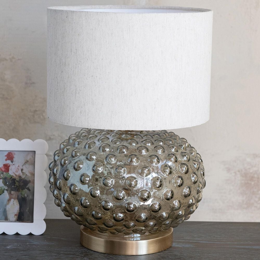 Creative Coop Glass Hobnail Table Lamp in Smoke and Brass, , large
