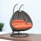 Leisuremod 57" Patio 2-Seat Hanging Egg Swing Chair with Orange Cushion in Beige, , large