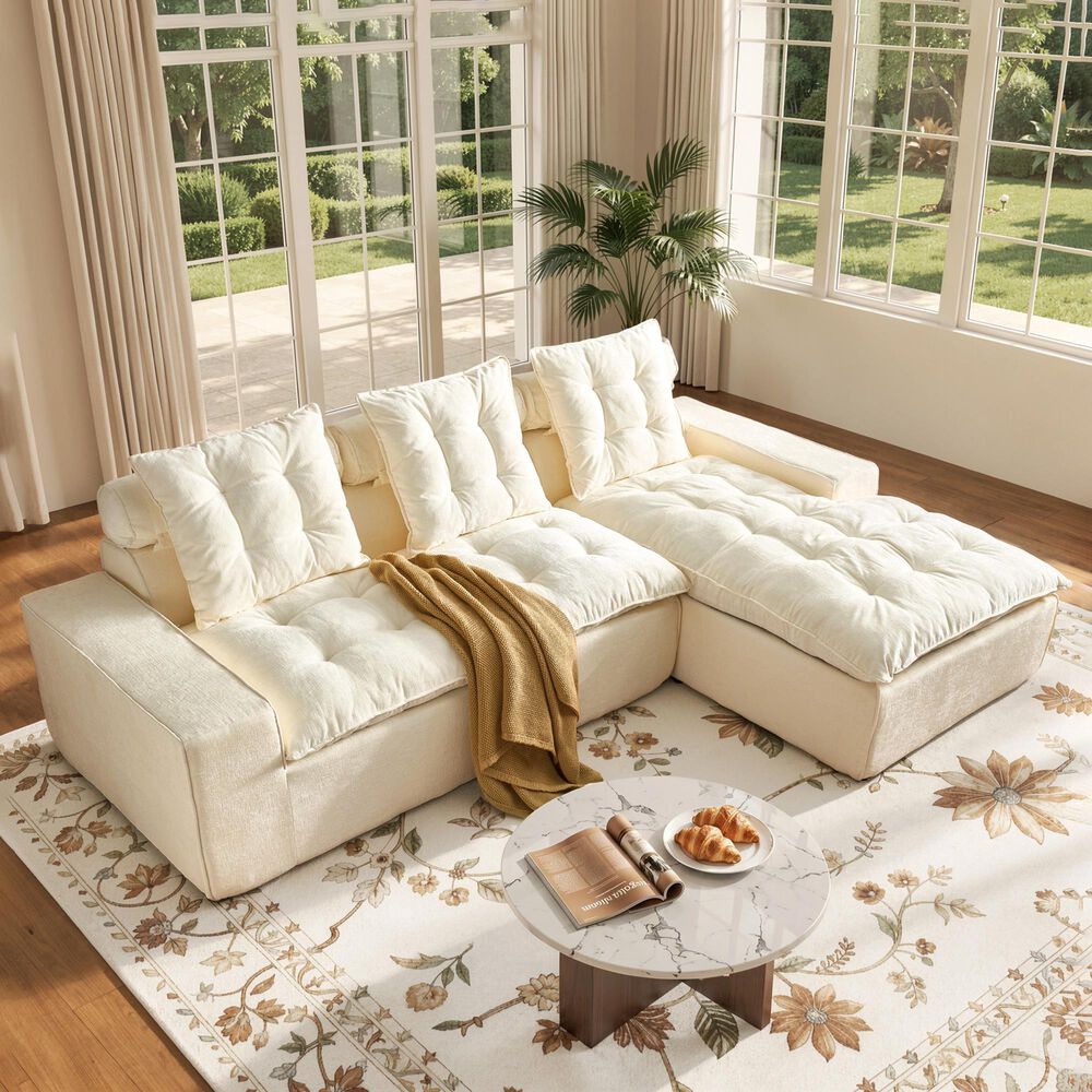 HOMLUX 2-Piece Right Facing Sectional with Chaise in Beige, , large