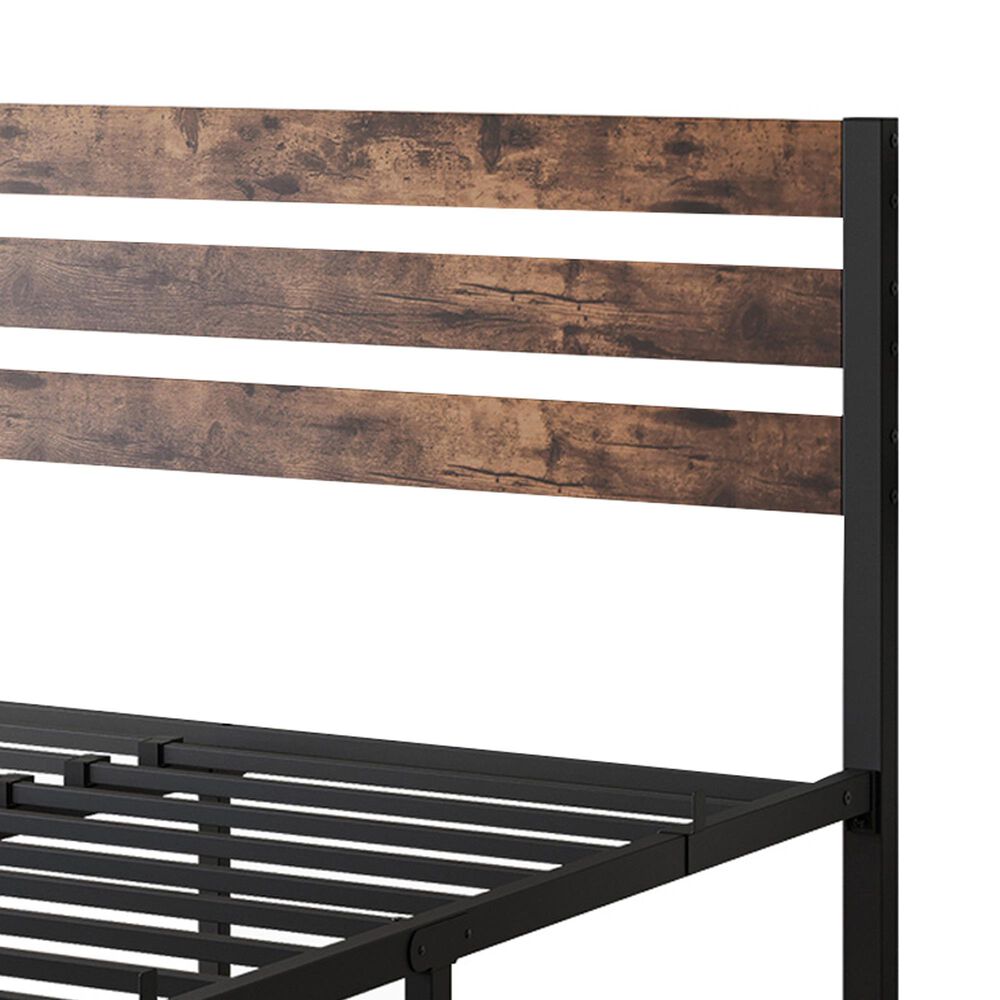 Hearth and Haven Full Platform Bed with Slat Wood Headboard in Black and Rustic Brown, , large
