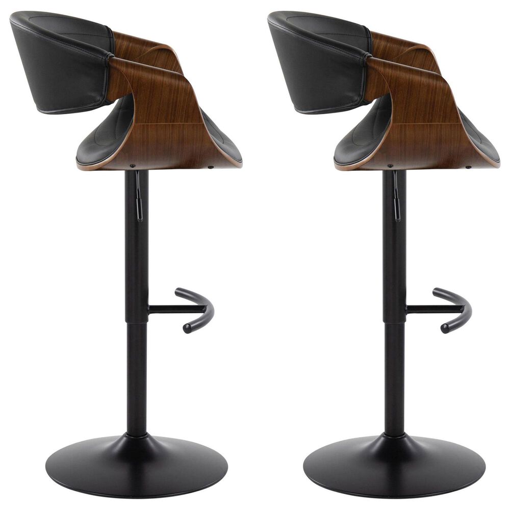 LumiSource Symphony Swivel Adjustable Bar Stool with Black Upholstery in Walnut and Black (Set of 2), , large