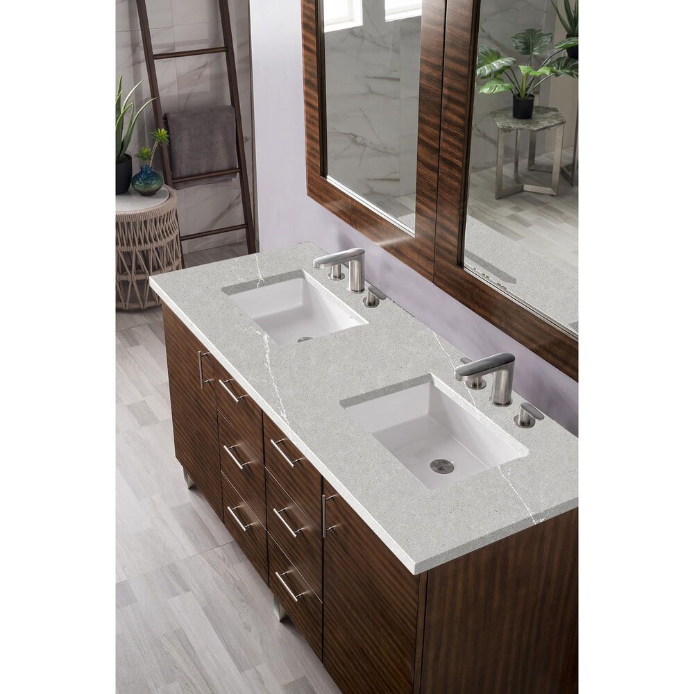 James Martin Metropolitan 60" Double Bathroom Vanity in American Walnut with 3 cm Eternal Serena