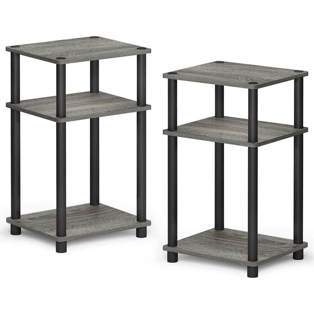 HOMLUX 3-Tier Turn-N-Tube End Table in French Oak Grey and Black (Set of 2), , large