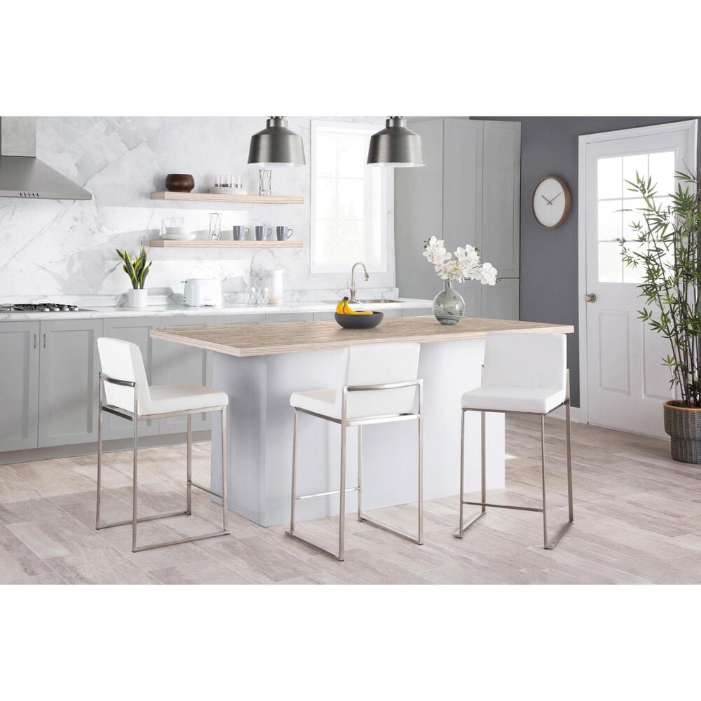 LumiSource Fuji 26" Counter Stool with White Upholstery in Stainless Steel (Set of 2), , large