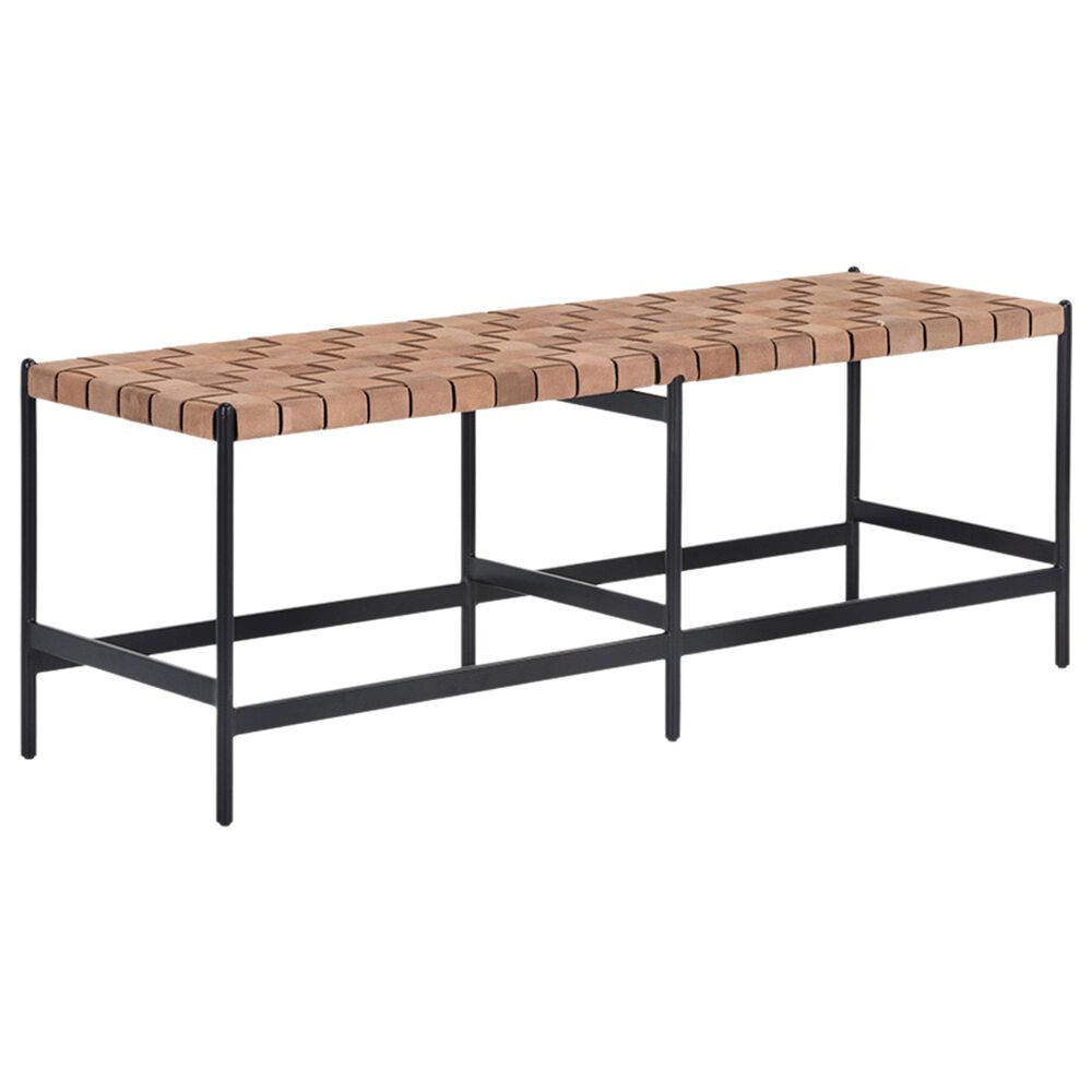 Sunpan Trading & Importing Omari Bench with Light Tan Leather Seat in Black, , large