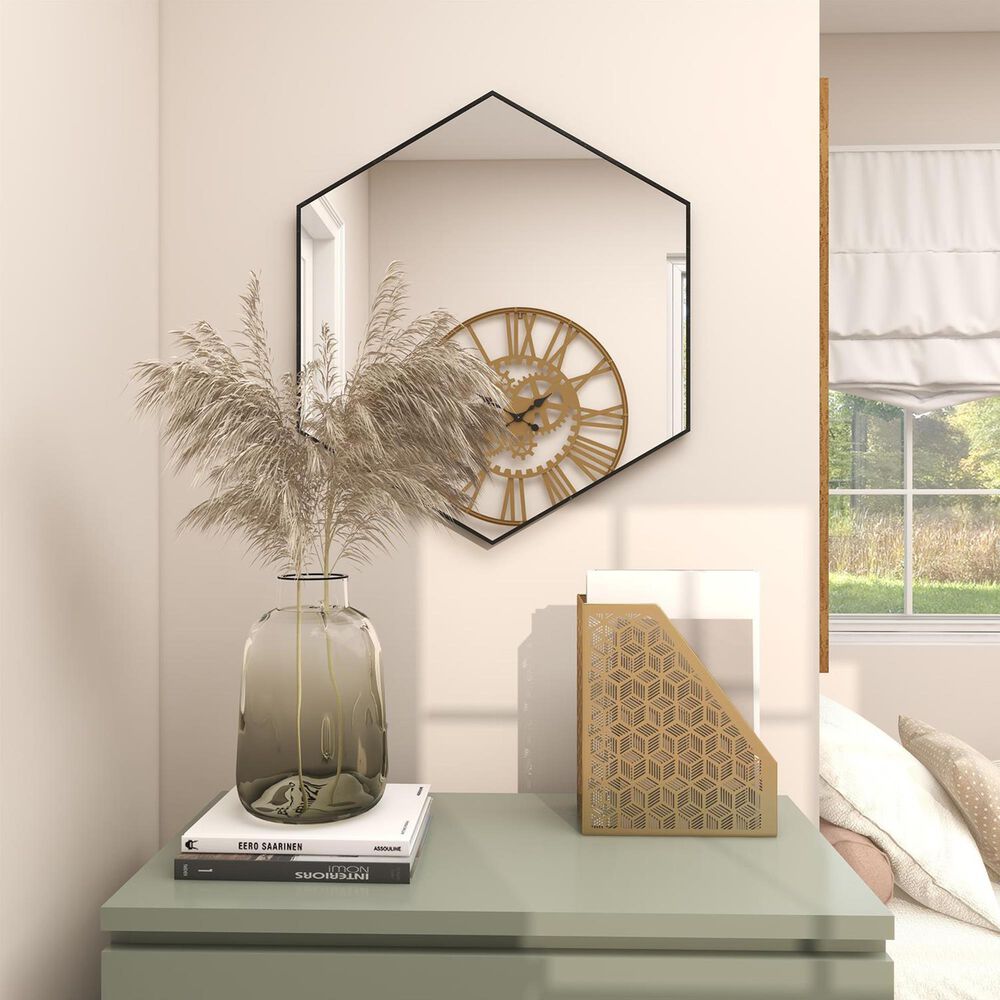 Maple and Jade 21&quot; x 24&quot; Hexagon Wall Mirror with Thin Minimalistic Frame in Black, , large