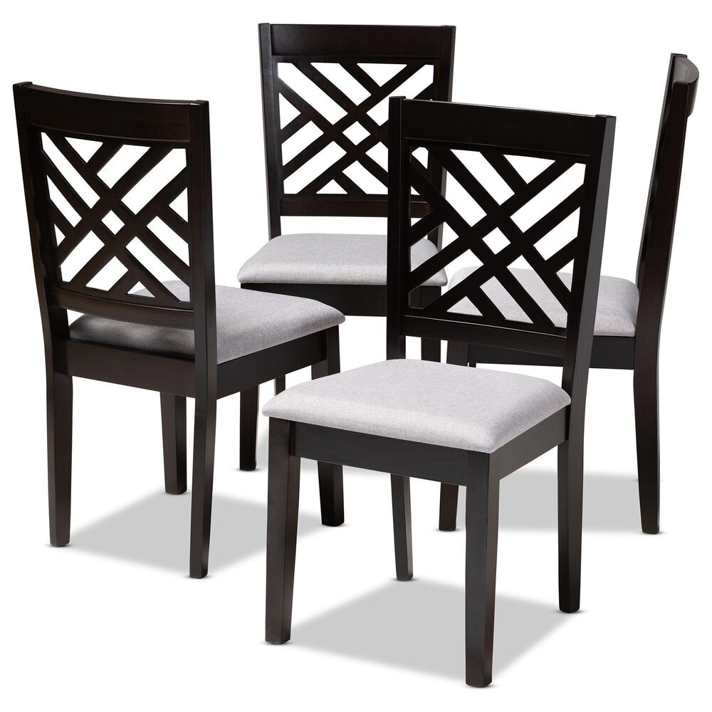 Baxton Studio Caron Side Chair with Gray Cushion in Espresso Brown (Set of 4), , large