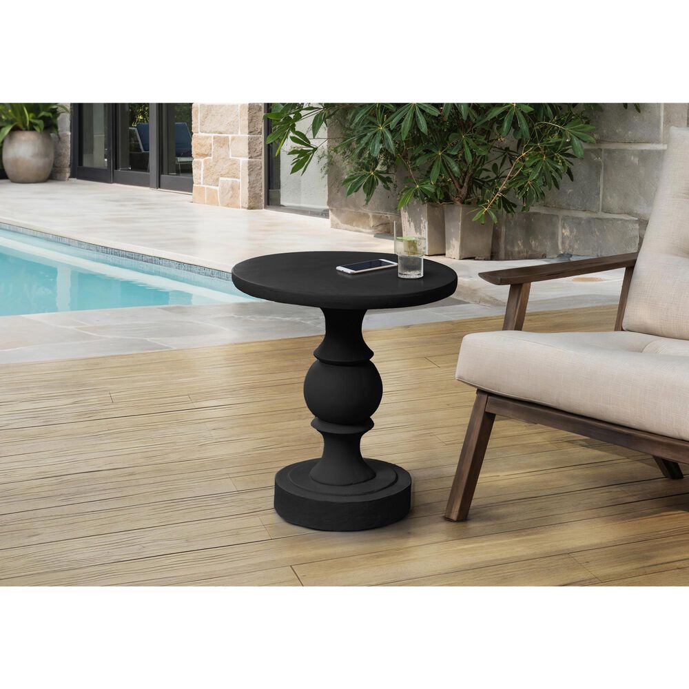 Hearth and Haven Outdoor Round Side Table with Sculpted Pedestal Base in Black, , large