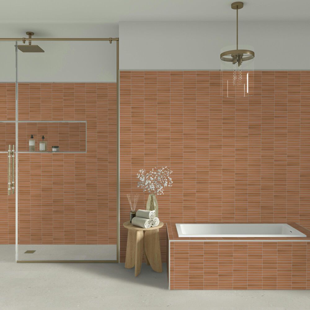 Dal-Tile Artefino Vintage Morganite 1" x 6" Pencil Fluted on 11" x 12" Porcelain Mosaic Sheet, , large