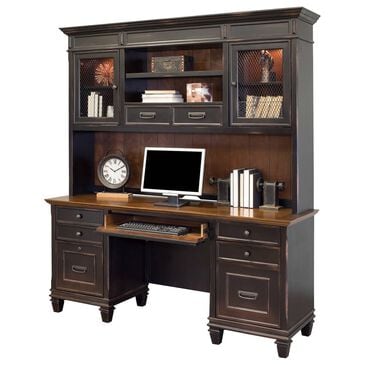 Wycliff Bay Hartford Credenza Desk with Hutch in Black and Natural Wood, , large