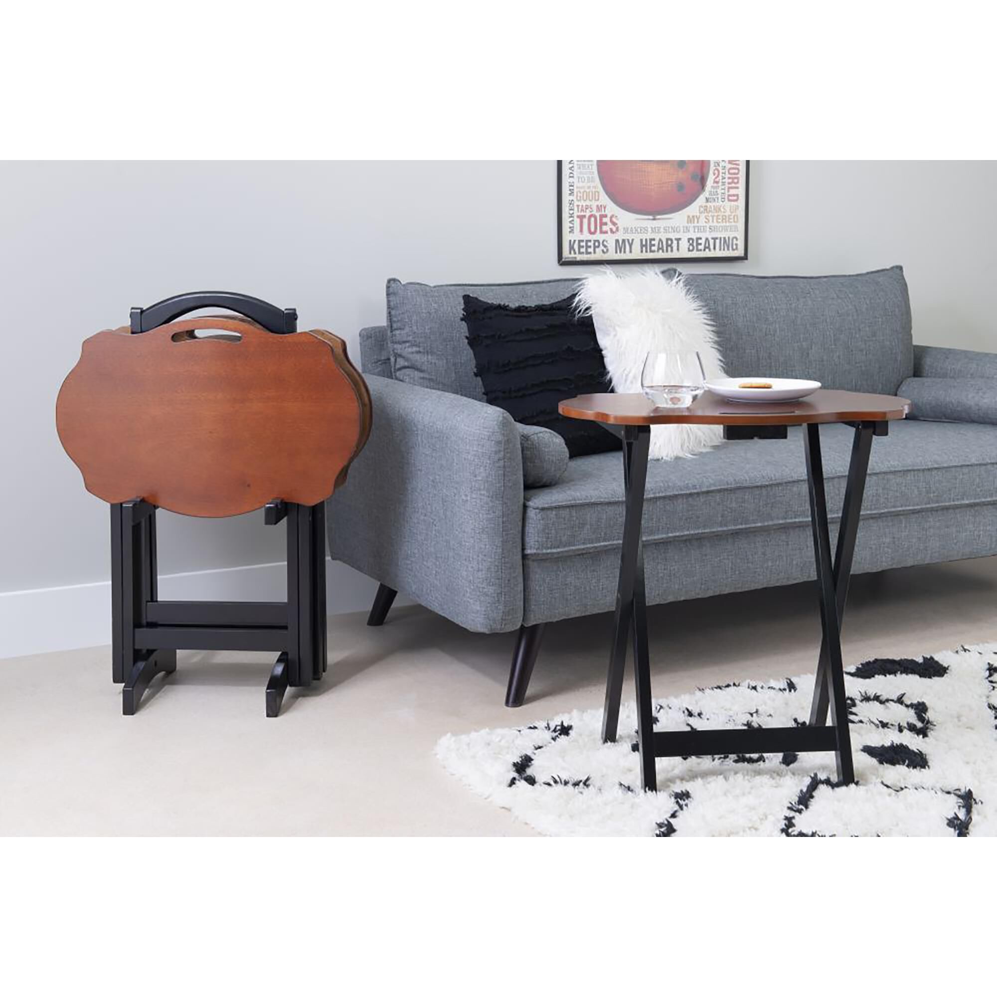 Parkerville Furniture Line Serpentine Tray Table Set in Hazelnut and Black Set of 4 NFM