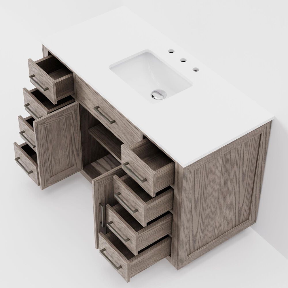 Lexora Home Abbey 48&quot; Single Bathroom Vanity in Grey Oak with 2 cm White Quartz Top and Rectangular Sink, , large