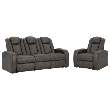 Ashley Fyne-Dyme Power Reclining Sofa and Recliner Set in Shadow, , large