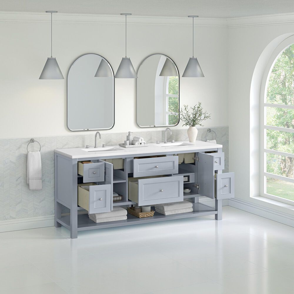 James Martin Vanities Breckenridge 72&quot; Double Bathroom Vanity in Serenity Blue with 3 cm White Zeus Quartz Top and Rectangular Sinks, , large