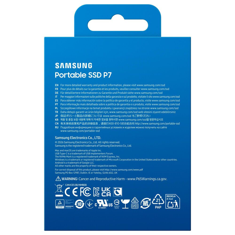Samsung 2TB P7 Portable SSD in Black, , large
