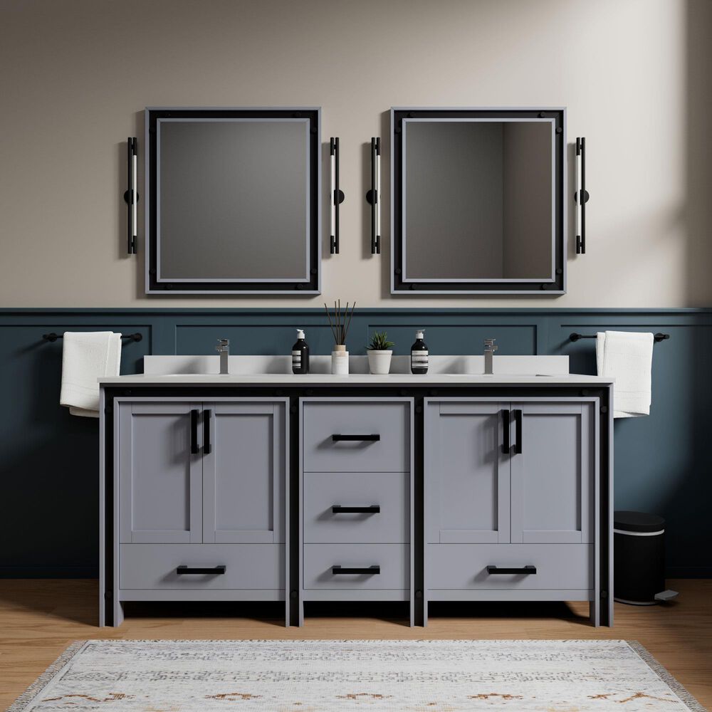 Lexora Home Ziva 72" Double Bathroom Vanity in Dark Grey with 2 cm White Cultured Marble Top and Rectangular Sinks, , large
