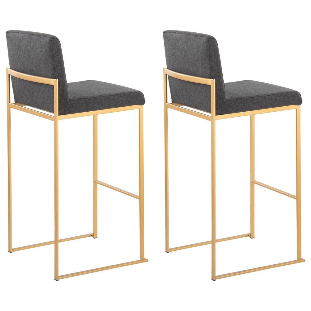 Lumisource Fuji High Back Barstool with Charcoal Fabric in Gold &#40;Set of 2&#41;, , large