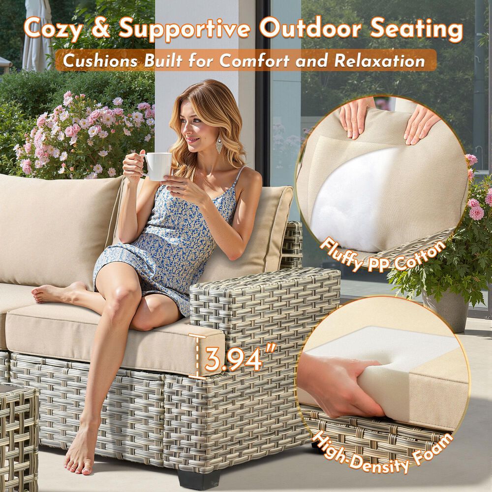 HOMLUX 10-Piece Modular Patio Conversation Set in Denim Beige, , large